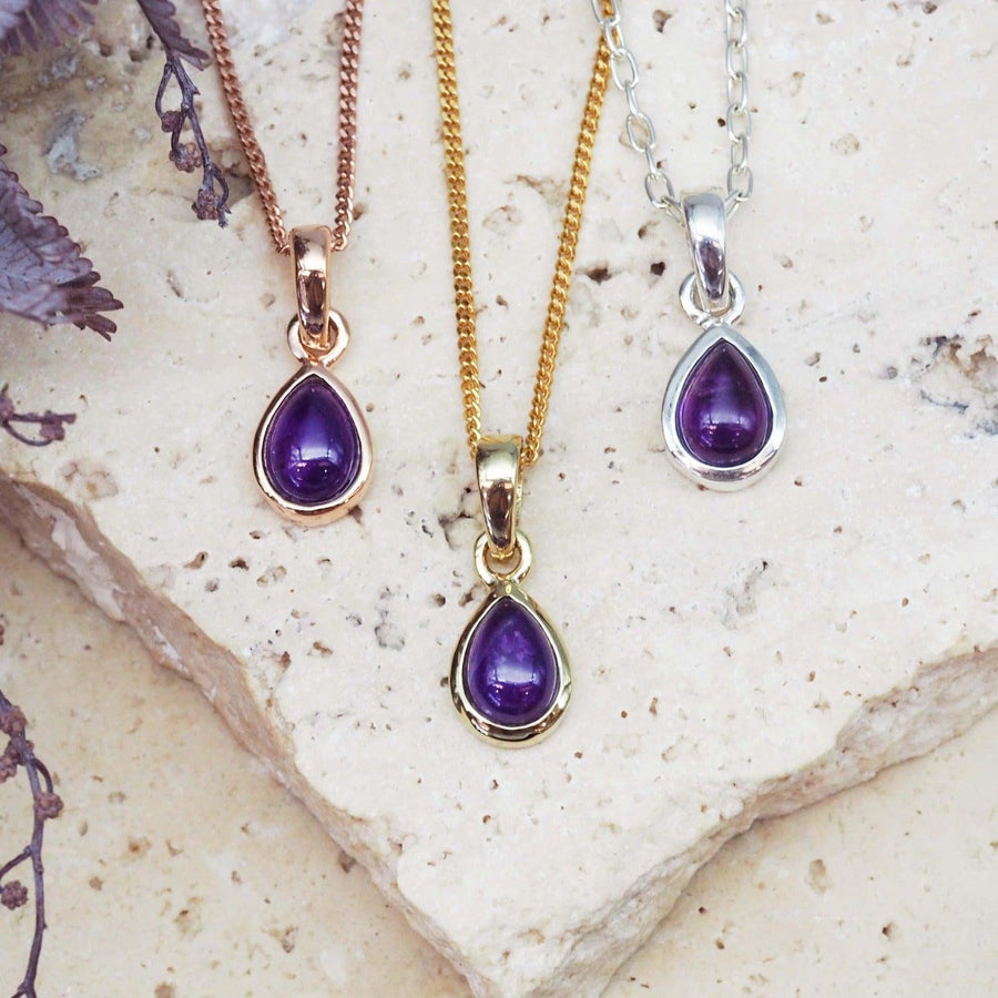 February Birthstone jewellery - Amethyst necklace in rose gold, gold and sterling silver - womens amethyst jewellery by indie and harper