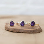 February birthstone rings with pear-shaped natural amethyst gemstone as a meaningful birthstone jewellery gifts