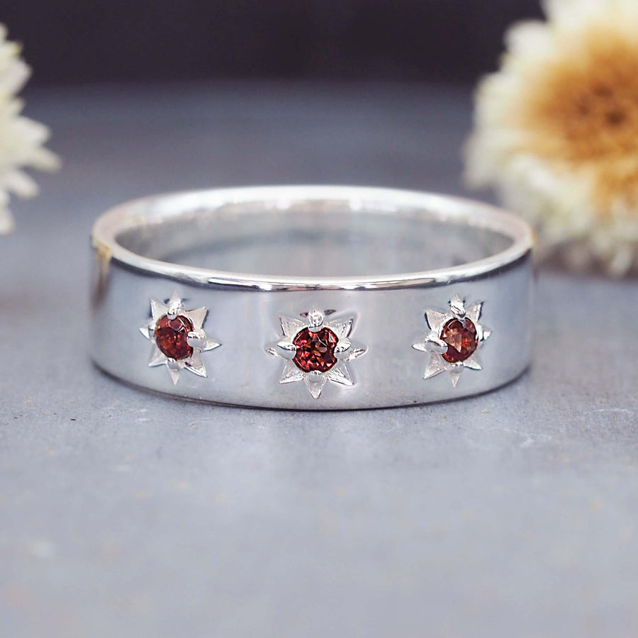 Garnet and Sterling silver Ring - womens Sterling silver jewellery Australia