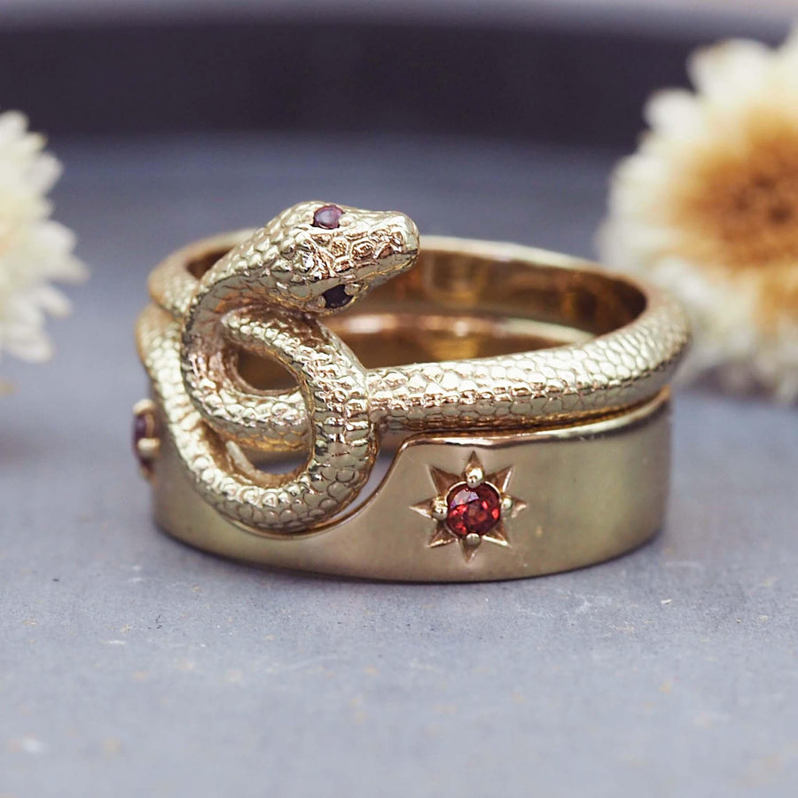 Garnet Serpent Ring Set - womens jewellery by indie and harper
