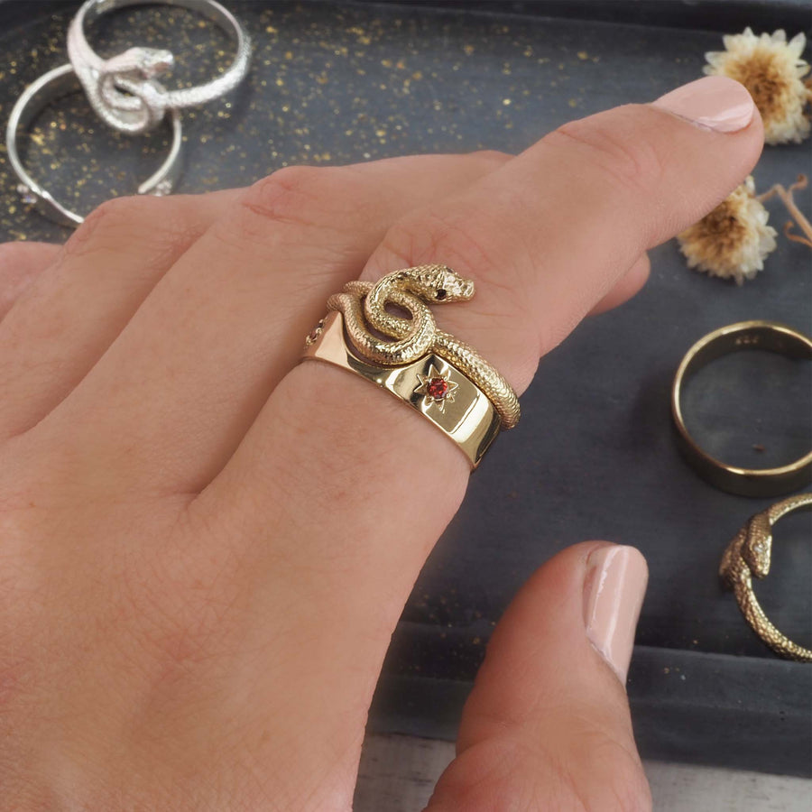 Garnet Serpent Ring Set - womens jewellery by indie and harper