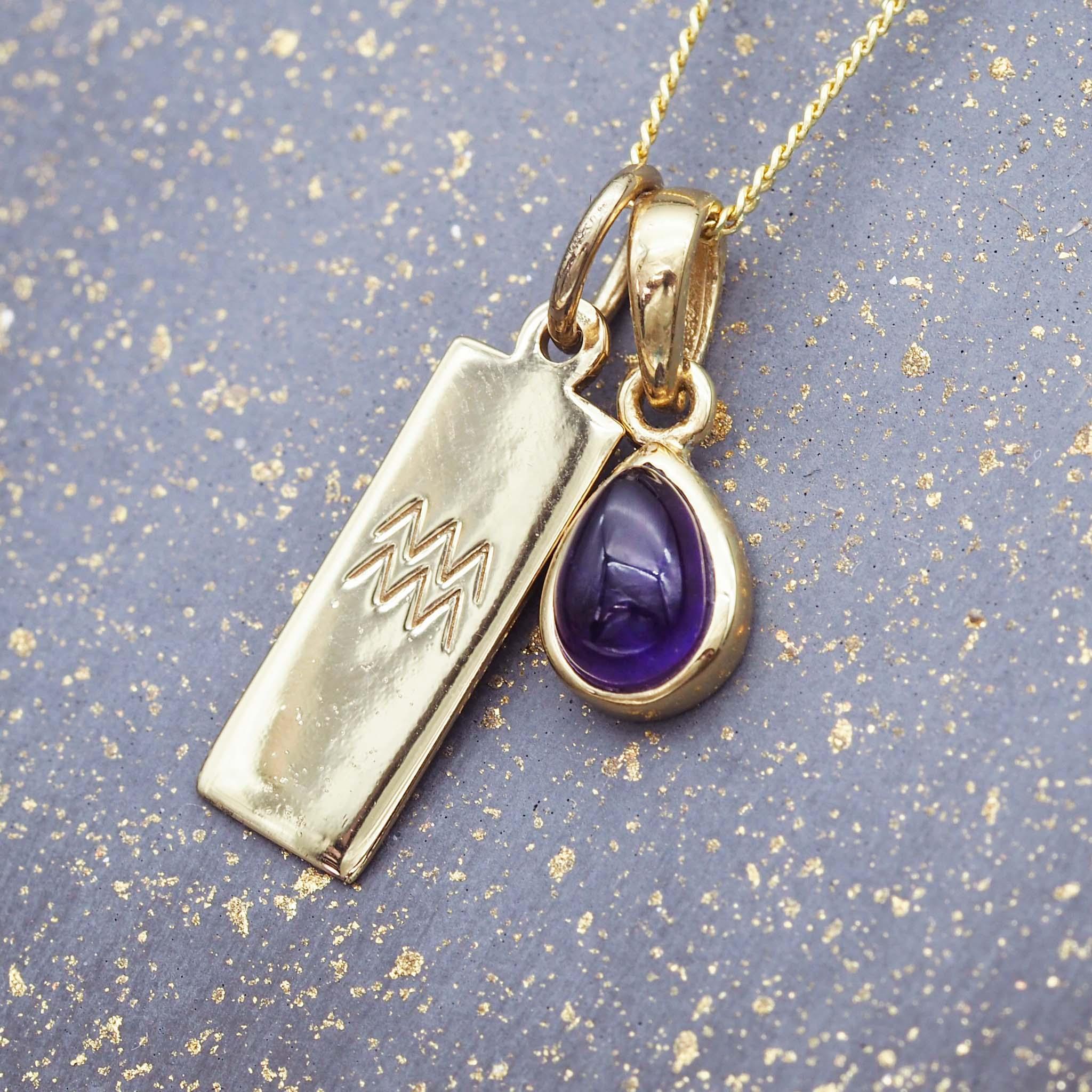 Gold Aquarius and february Birthstone amethyst Necklace by indie and harper australia