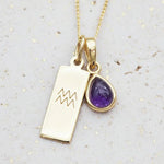Gold Zodiac Aquarius and february Birthstone amethyst Necklace