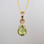 Gold August birthstone necklace with pear-shaped natural peridot gemstone pendant - birthday gift for her