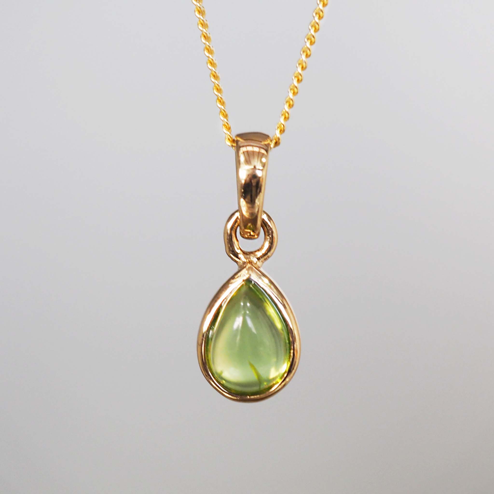 Gold August birthstone necklace with pear-shaped natural peridot gemstone pendant - birthday gift for her