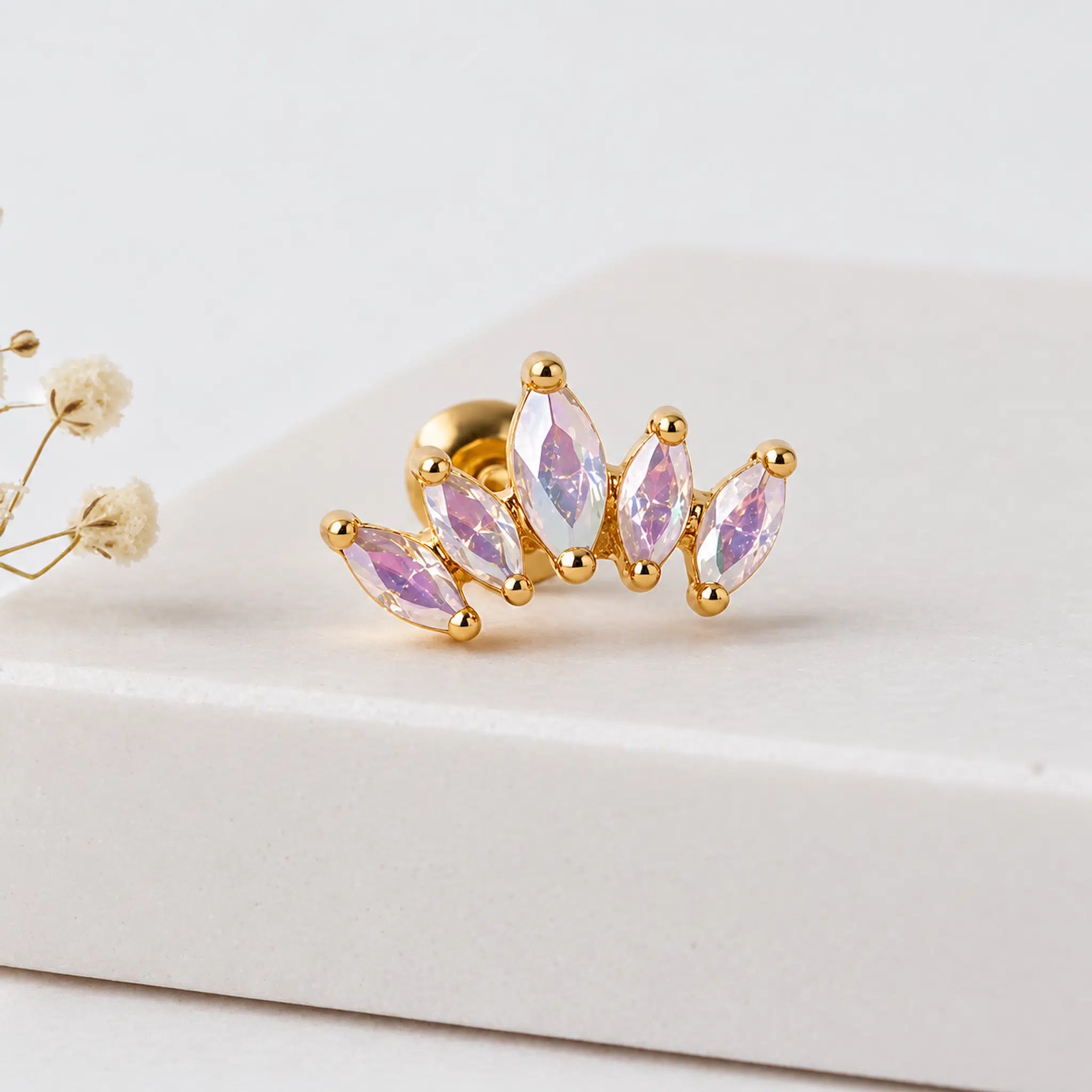 gold celestial marquise crystal stud earring by indie and harper