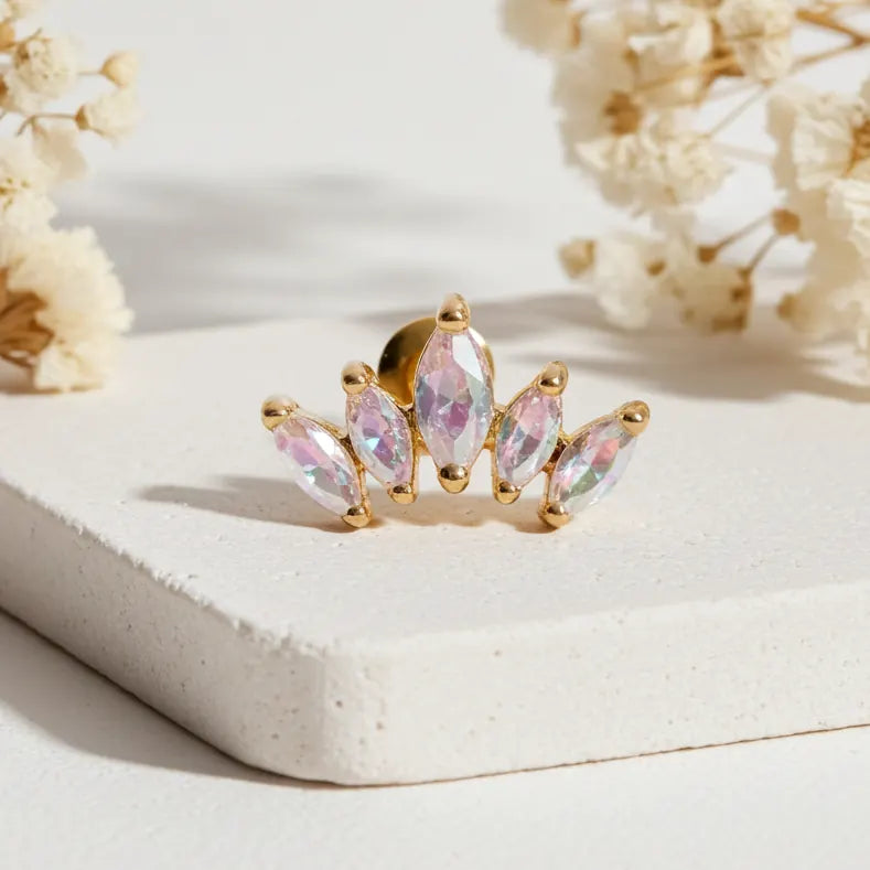 gold celestial crystal stud earring by indie and harper