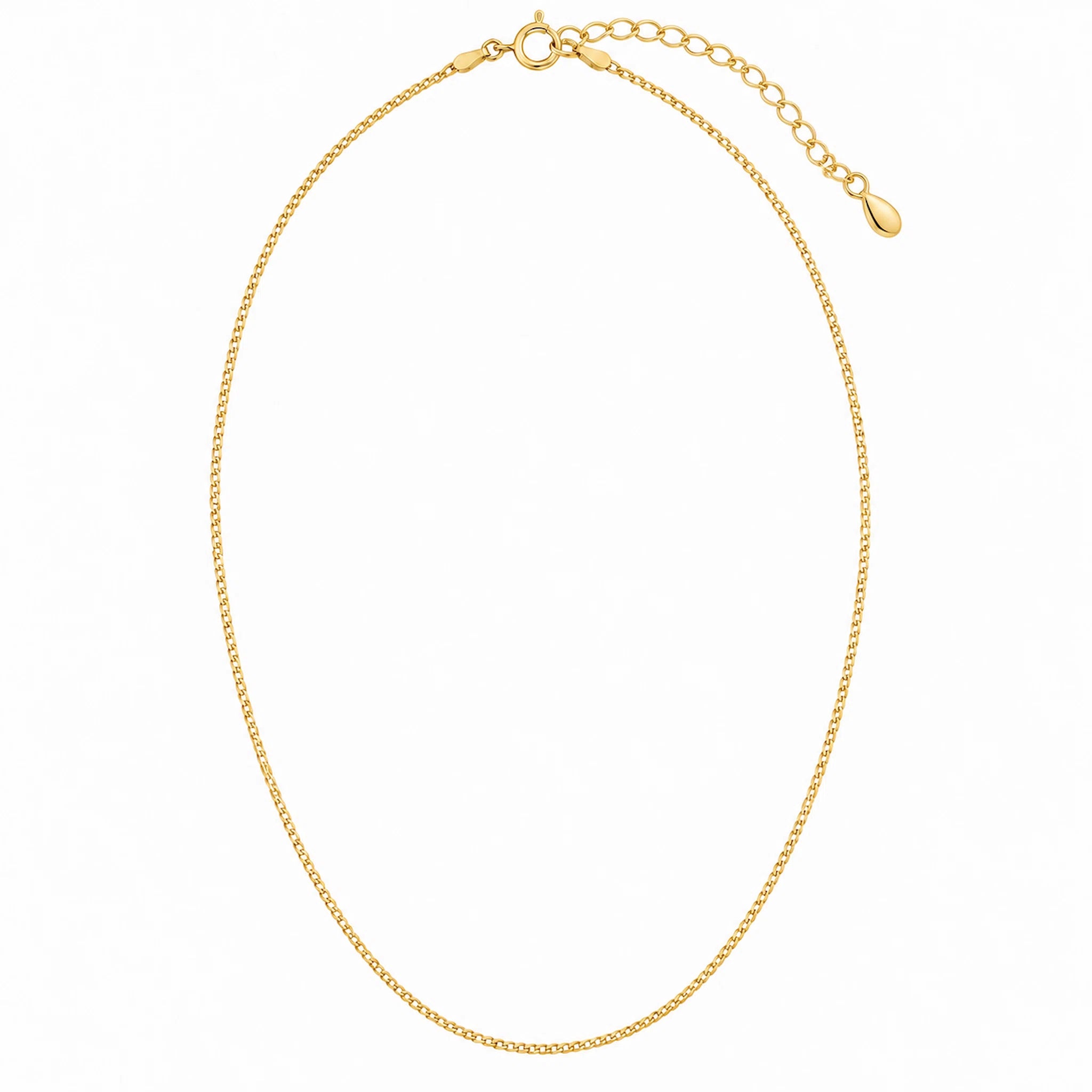 minimalist 9k gold curb chain necklace with white background