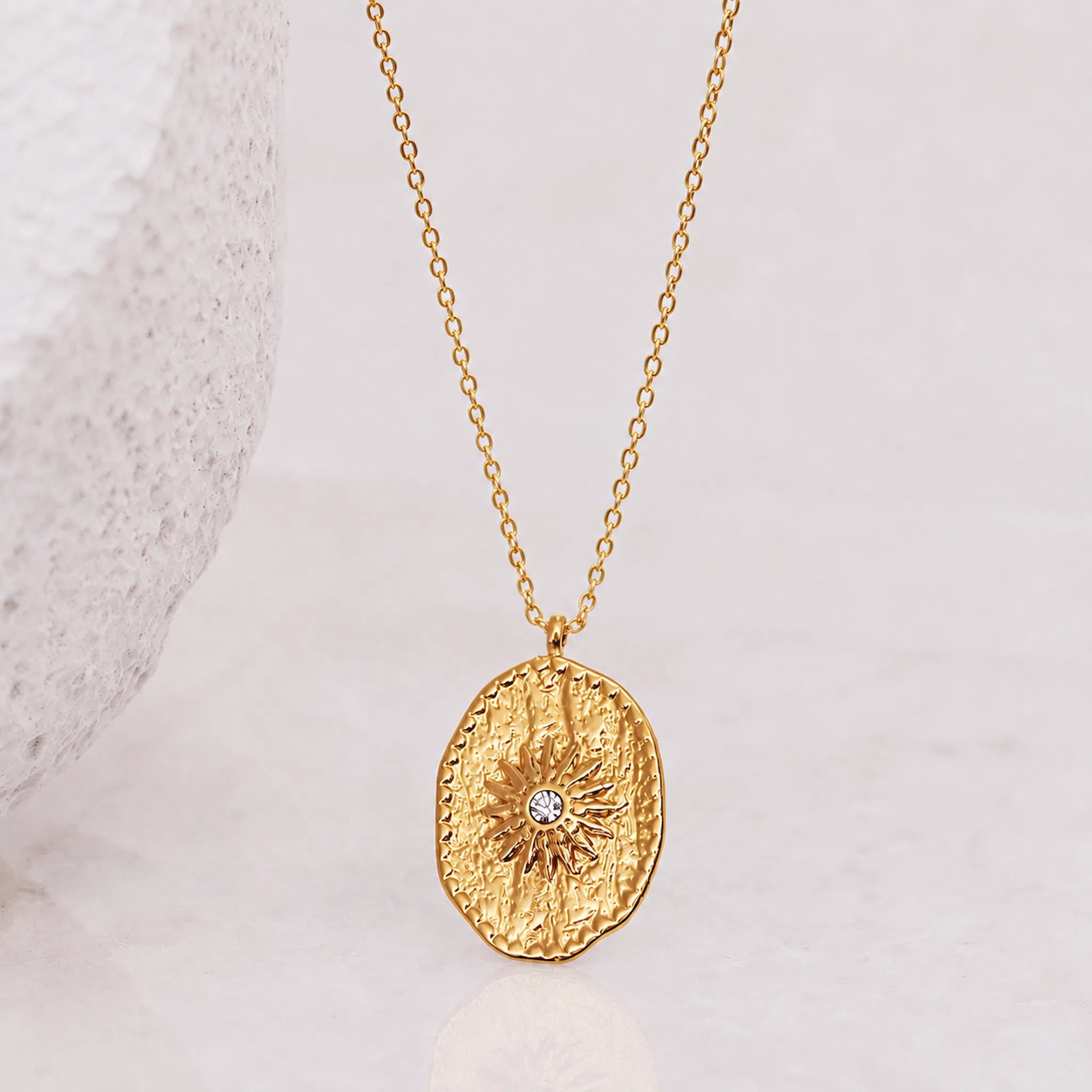 gold cz sunburst pendant necklace