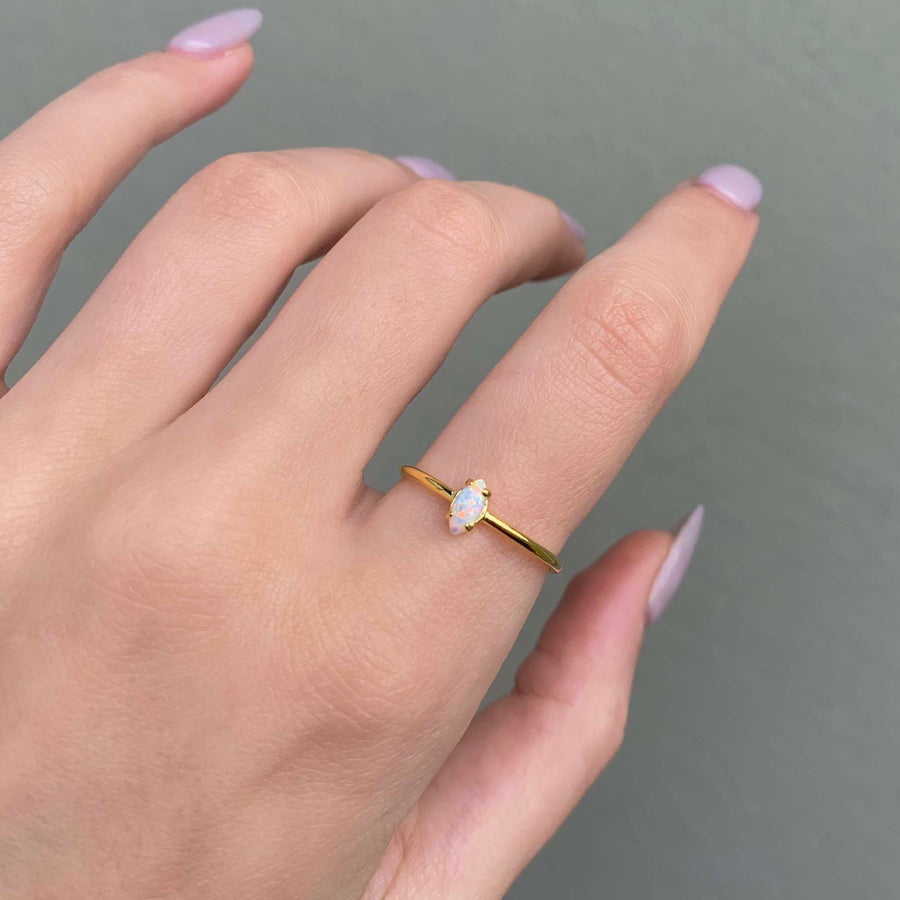 gold dainty opal ring - beautiful dainty stacking ring with gold plating and claw set opal - shop women's rings with online jewellery brand indie and harper
