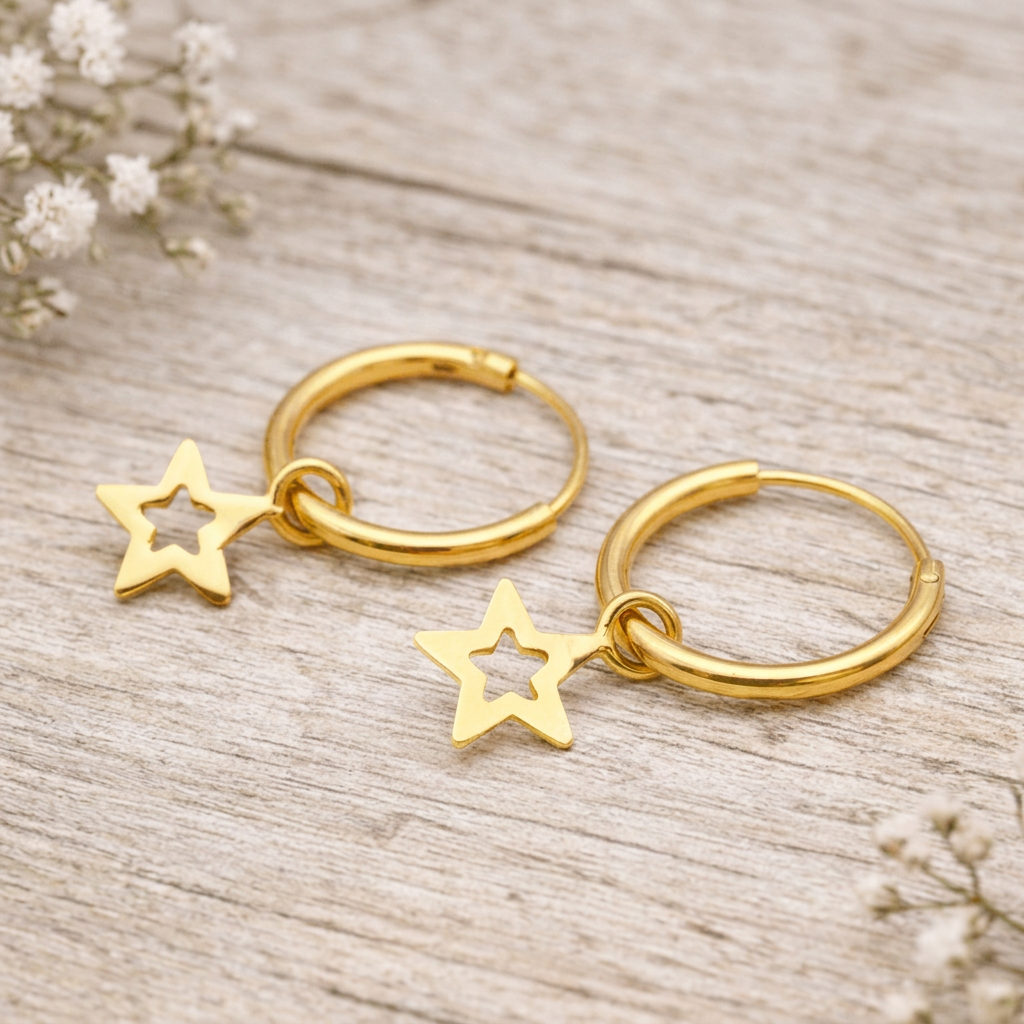Dainty gold star hoop earrings