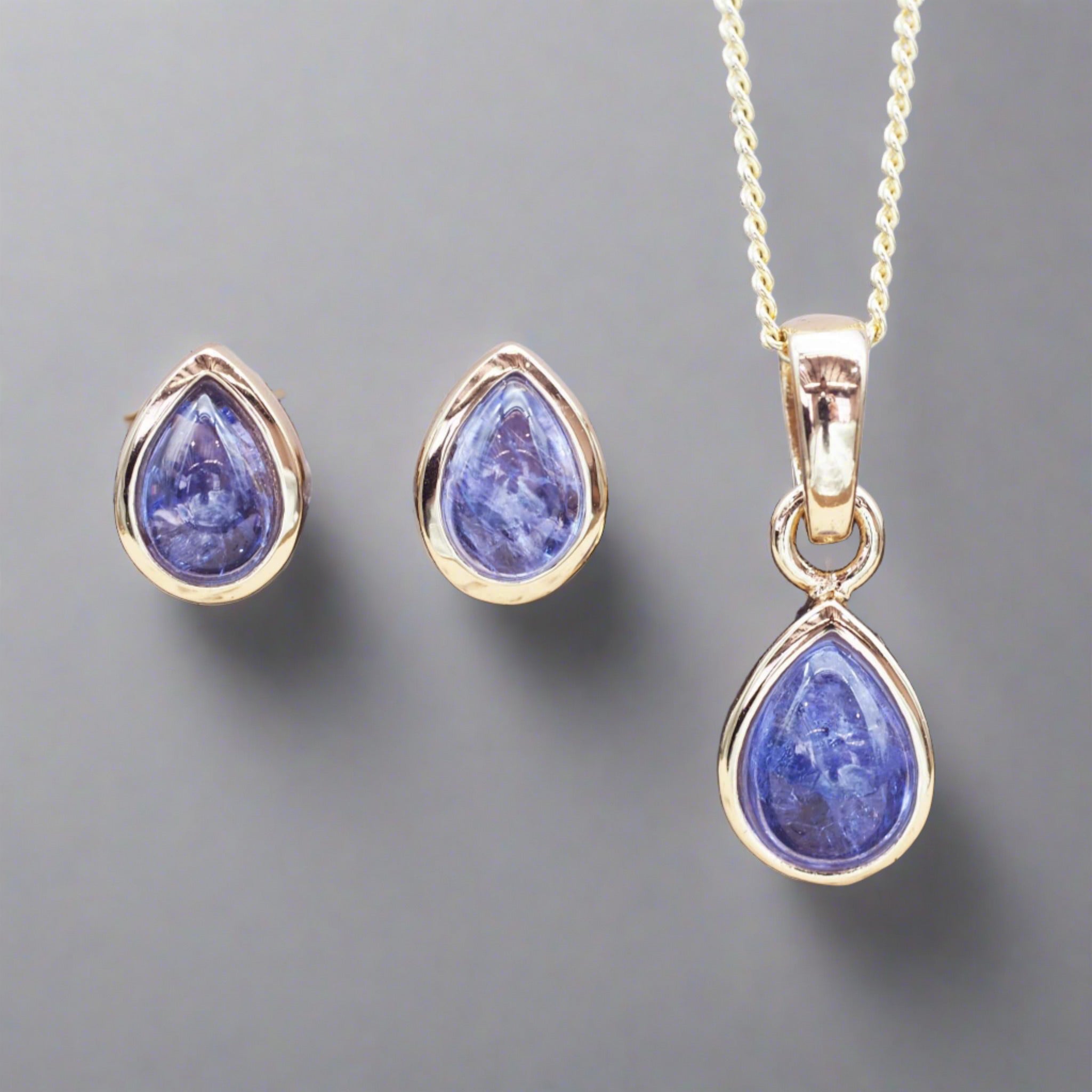 gold December Birthstone tanzanite earrings and necklace by indie and harper australia