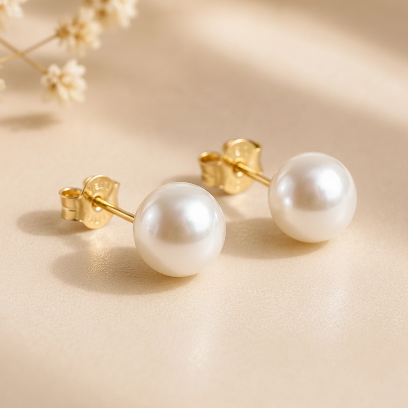 Gold freshwater pearl stud earrings