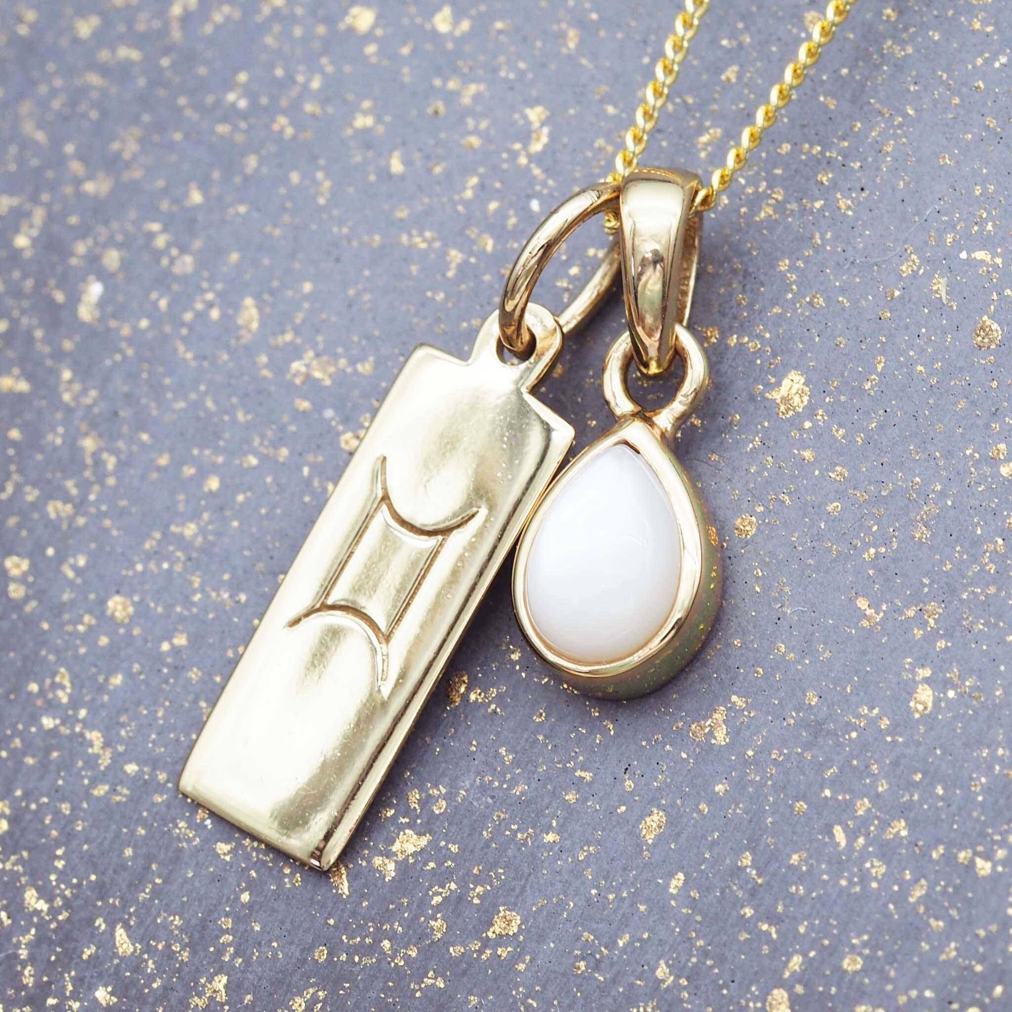 Gold Zodiac Gemini and June Birthstone pearl necklace by indie and harper australia