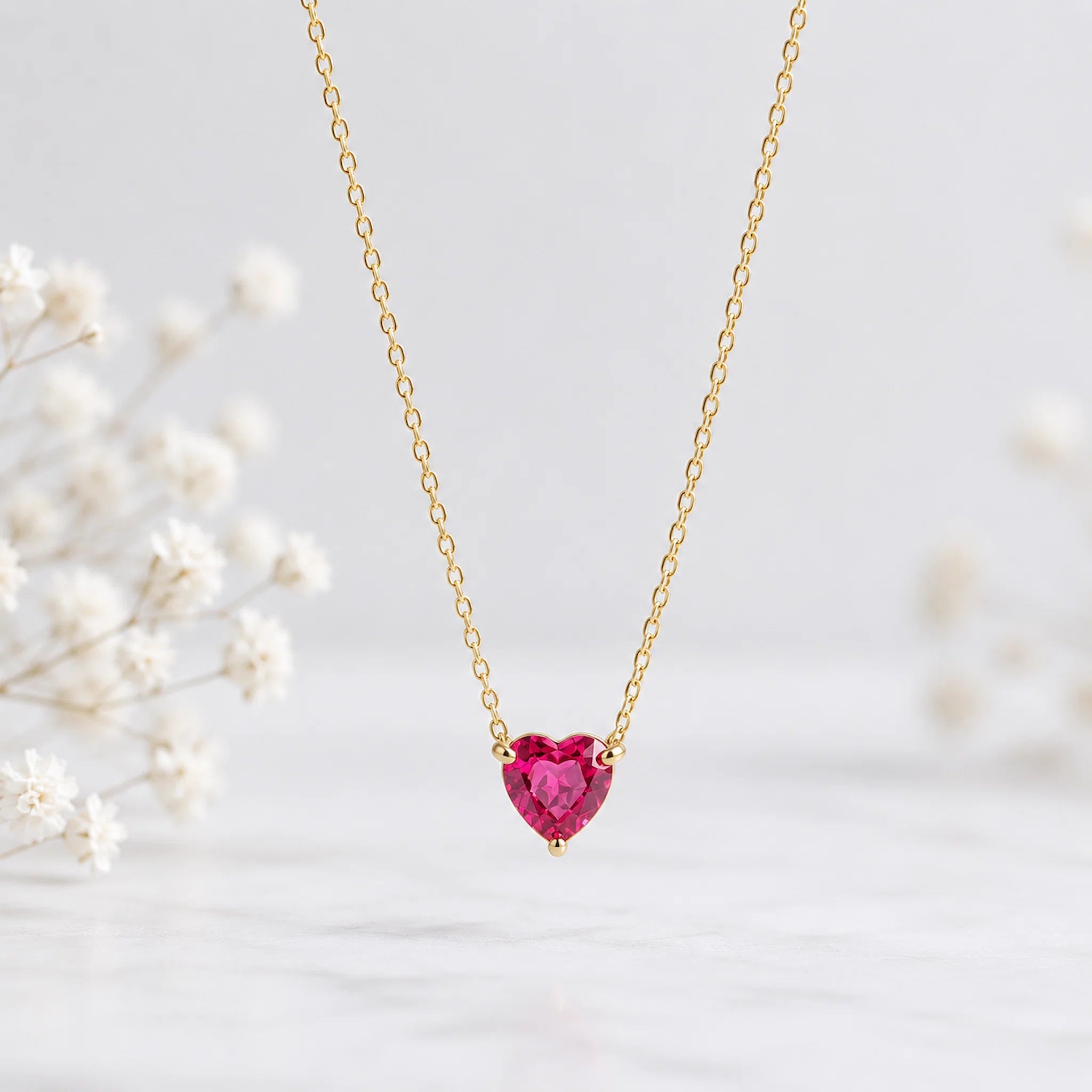 January garnet colour heart birthstone necklace in waterproof 18k PVD gold
