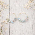 Gold hoop earrings with morganite stones