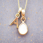 Gold Initial A Pendant and June Birthstone Pearl Necklace by indie and harper australia
