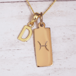 gold pisces zodiac necklace with initial charm pendant