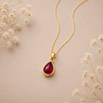 gold january birthstone garnet necklace featuring teardrop natural garnet gemstone