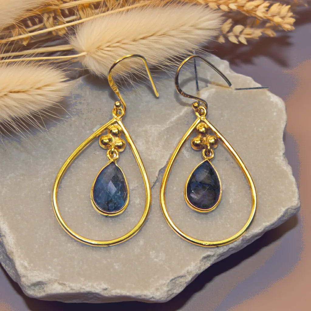 gold labradorite drop earrings by indie and harper jewellery australia