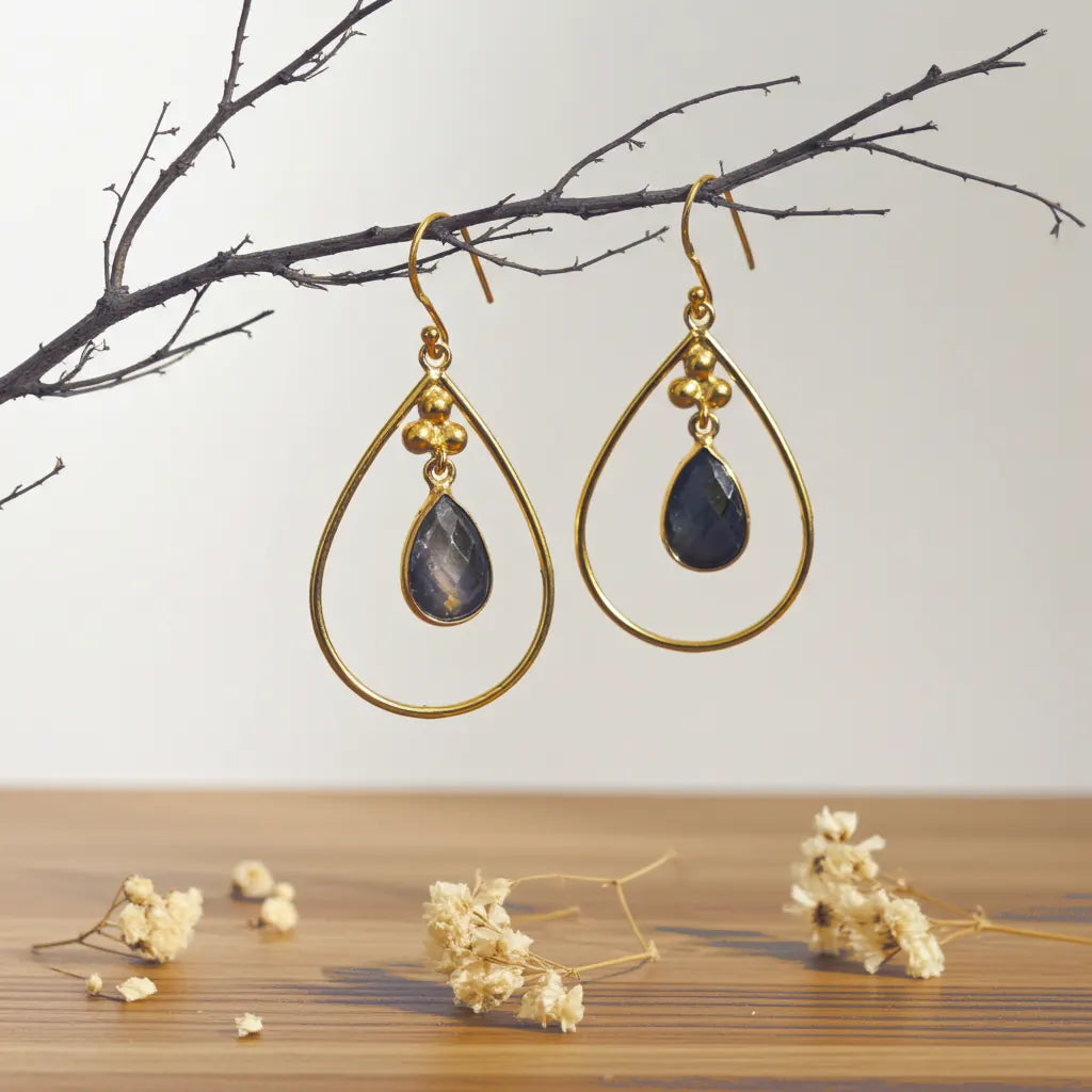 gold labradorite drop earrings by indie and harper australia
