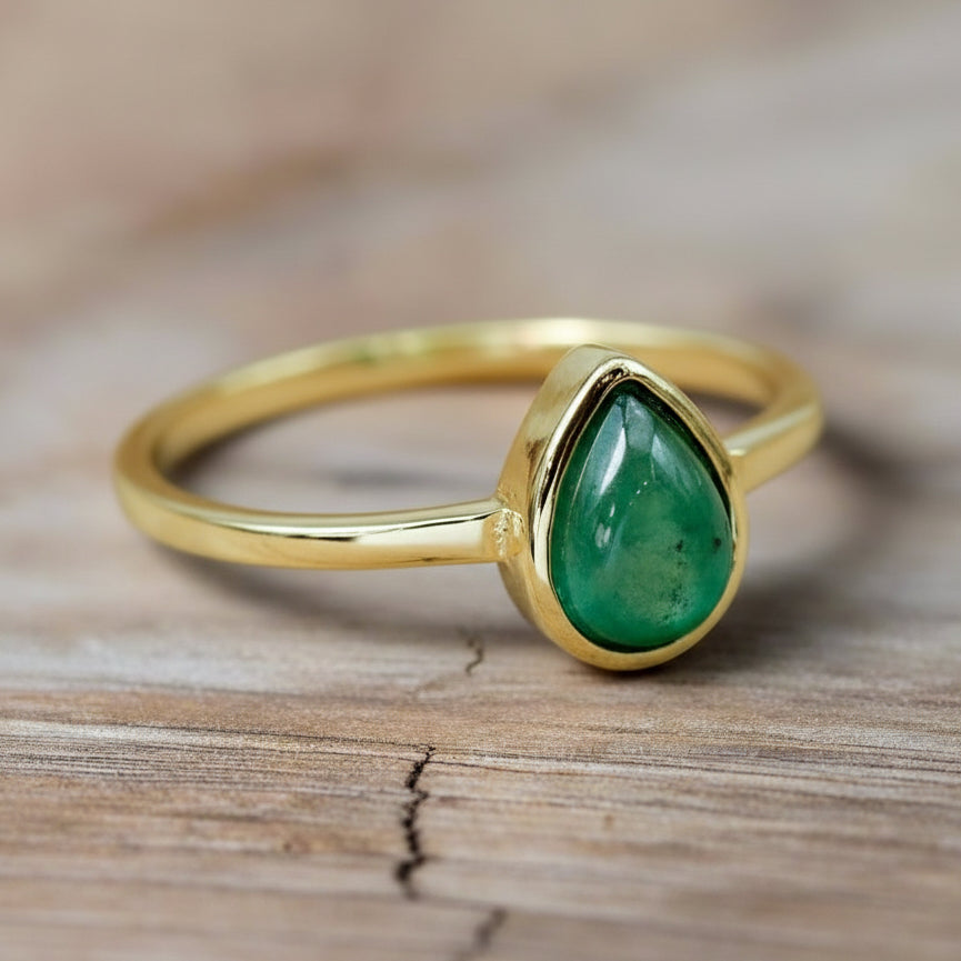 gold May birthstone emerald ring by indie and Harper australia