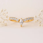 dainty gold ring with CZ. chevron style. indie and harper australia