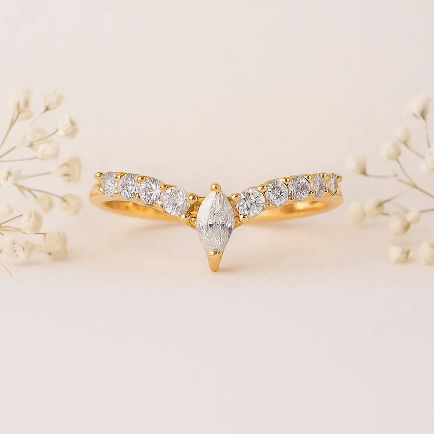 dainty gold ring with CZ. chevron style. indie and harper australia