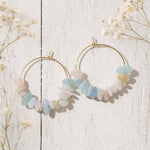 Gold hoop earrings with morganite stones 