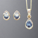 Gold November Birthstone blue topaz earrings and blue topaz necklace by indie and harper australia