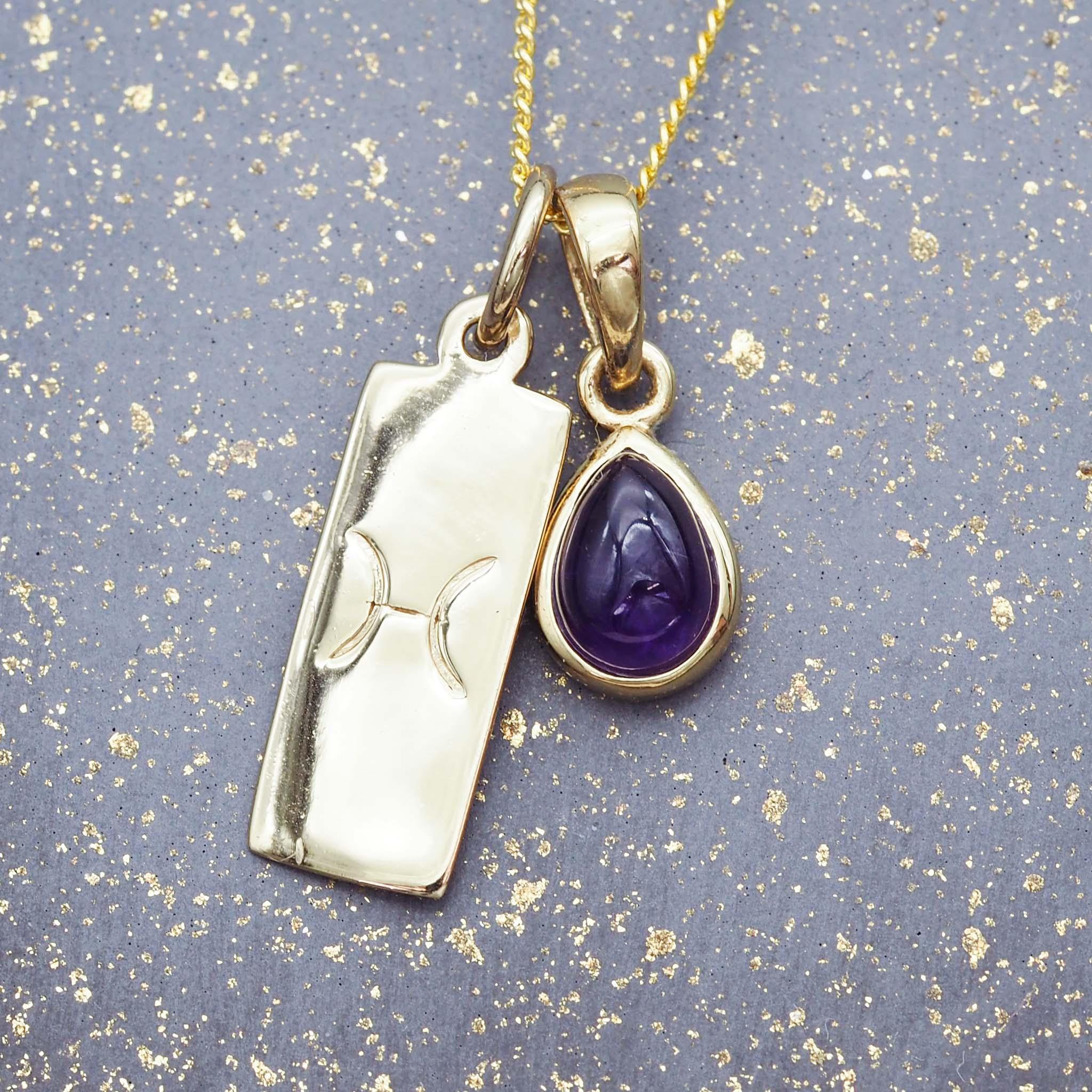 Gold Zodiac Pisces and February Birthstone amethyst Necklace - indie and harper australia