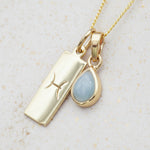 Gold Pisces pendant and march Birthstone aquamarine pendant on a Gold Chain