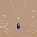 gold september birthstone natural sapphire teardrop pendant necklace hanging
