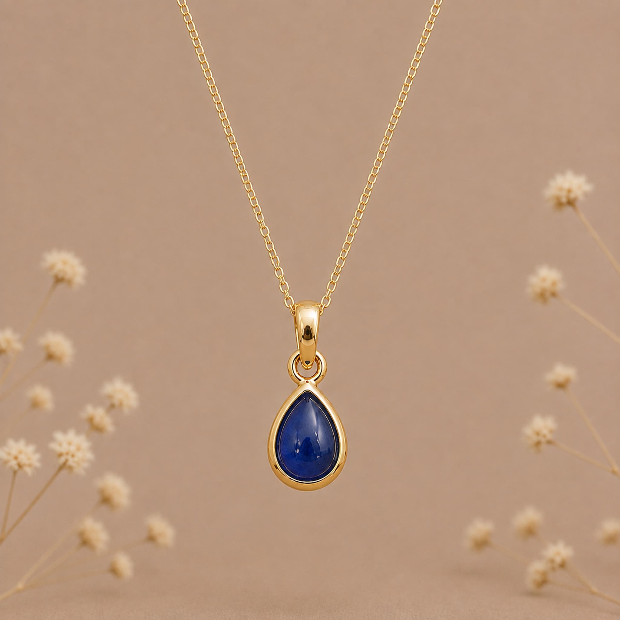 gold september birthstone natural sapphire teardrop pendant necklace hanging