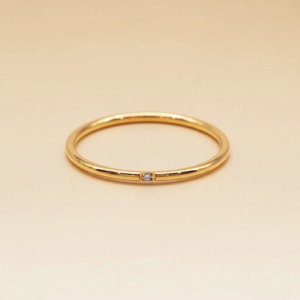 minimalist waterproof gold stacker ring with dainty Cubic zirconia 