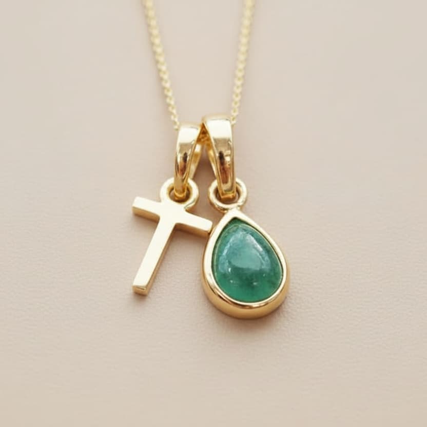 Gold Initial and May Birthstone Emerald Necklace