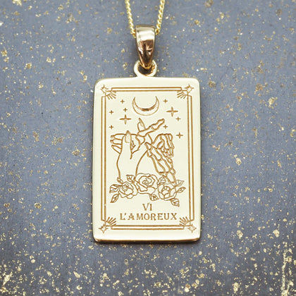 gold the lovers tarot card pendant necklace