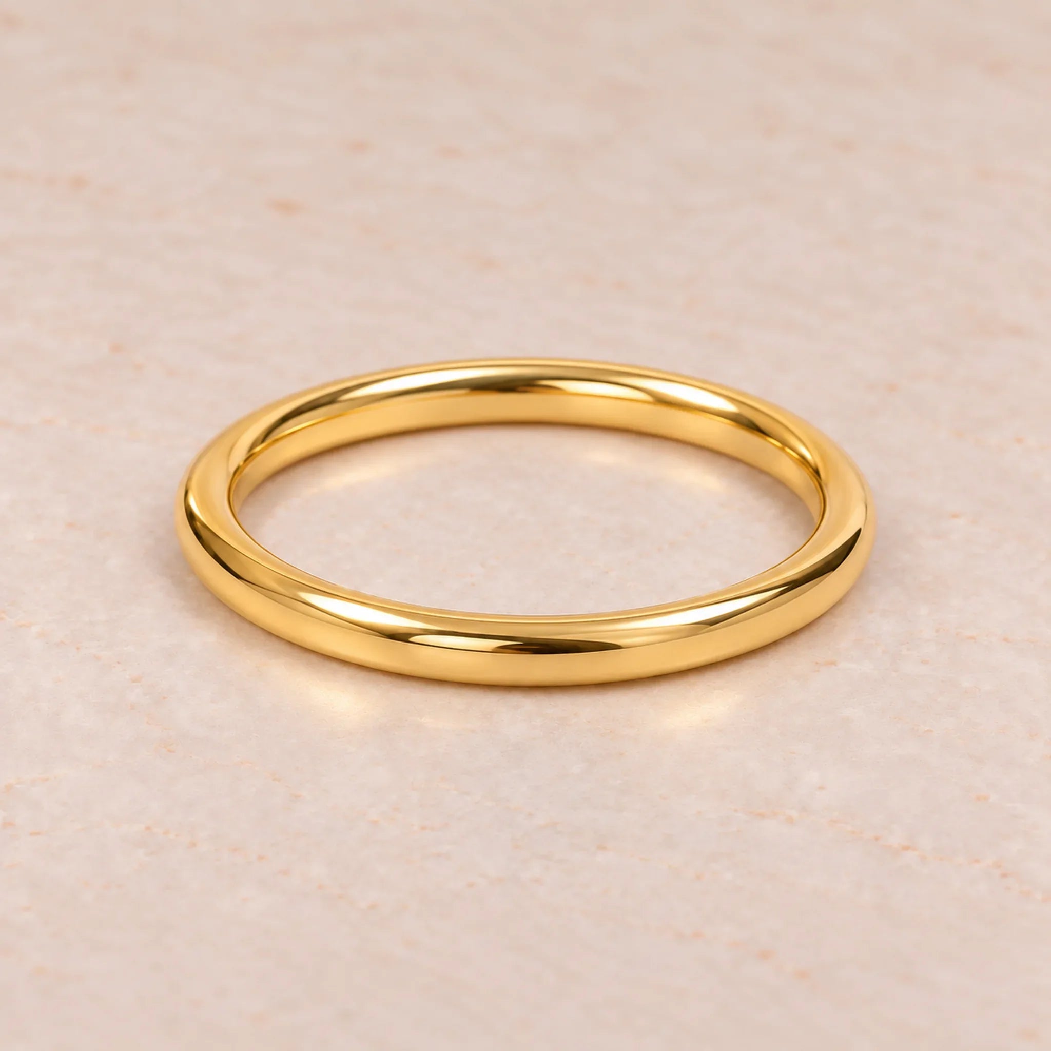 Round 6 mm Gold Waterproof Classic Bangle Bracelet with 61 mm internal diameter, polished 18k gold plated stainless steel