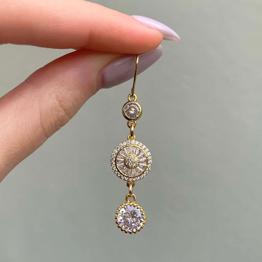 golden luxe earrings - women's boho earrings with a classic french hook design and beautiful cubic zirconias - women's earrings by online jewellery brand indie and harper