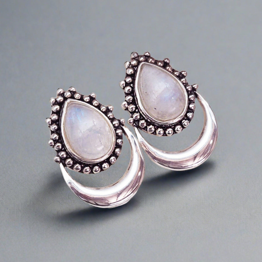 Sterling silver Half Moon Moonstone Earrings - womens moonstone jewellery Australia 