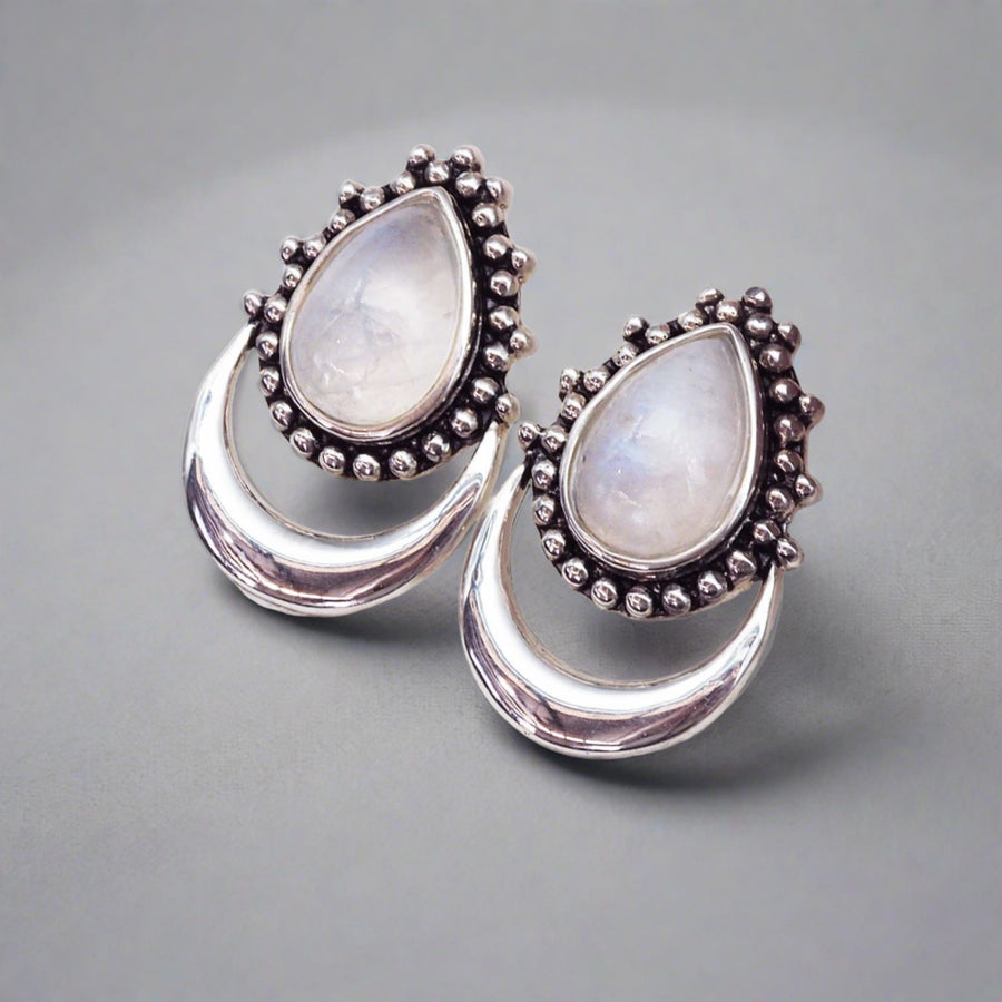 Sterling silver Half Moon Moonstone Earrings - womens moonstone jewellery Australia 