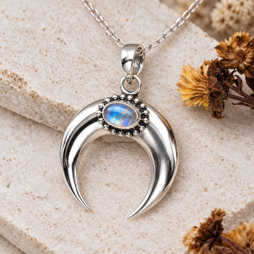 Sterling silver crescent moon moonstone necklace