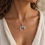 sterling silver crescent moon moonstone necklace worn