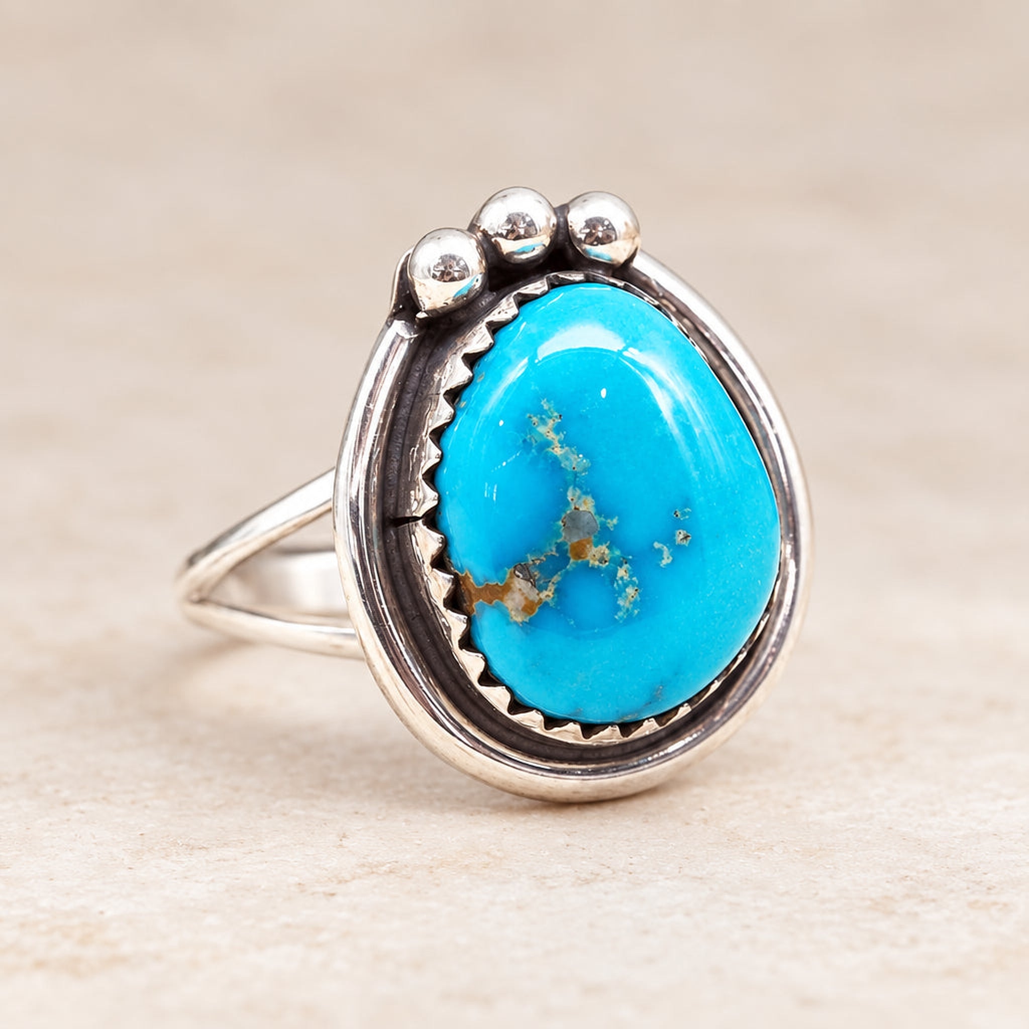 Navajo Turquoise Ring - Beaded Sterling Silver – Indie and Harper