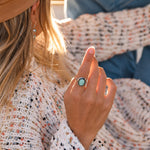 Sterling silver Navajo turquoise ring worn on the hand