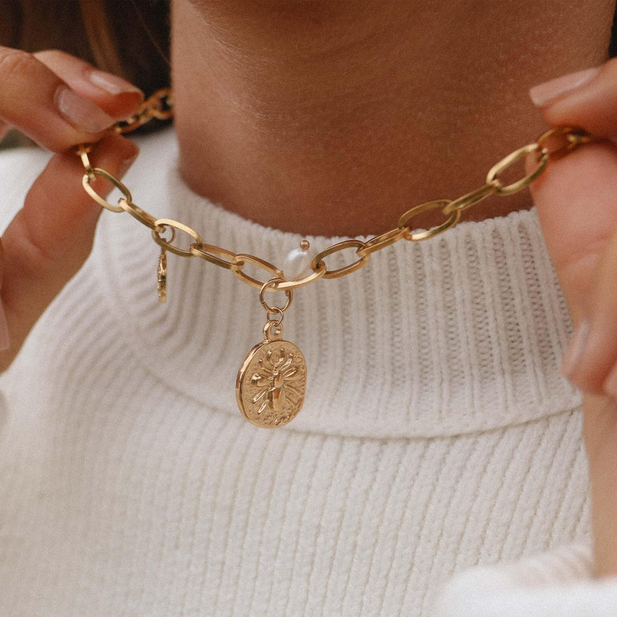 Pearl and bee gold Chain Necklace - womens waterproof jewellery - Australian jewellery brand