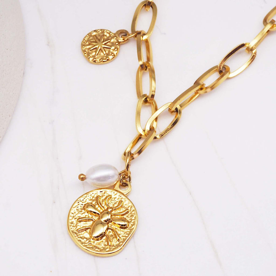 Bee and pearl Hazel gold Chain Necklace - womens waterproof jewellery - Australian jewellery brand