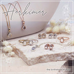 indie and harper herkimer april birthstone jewellery in rose gold, gold and silver