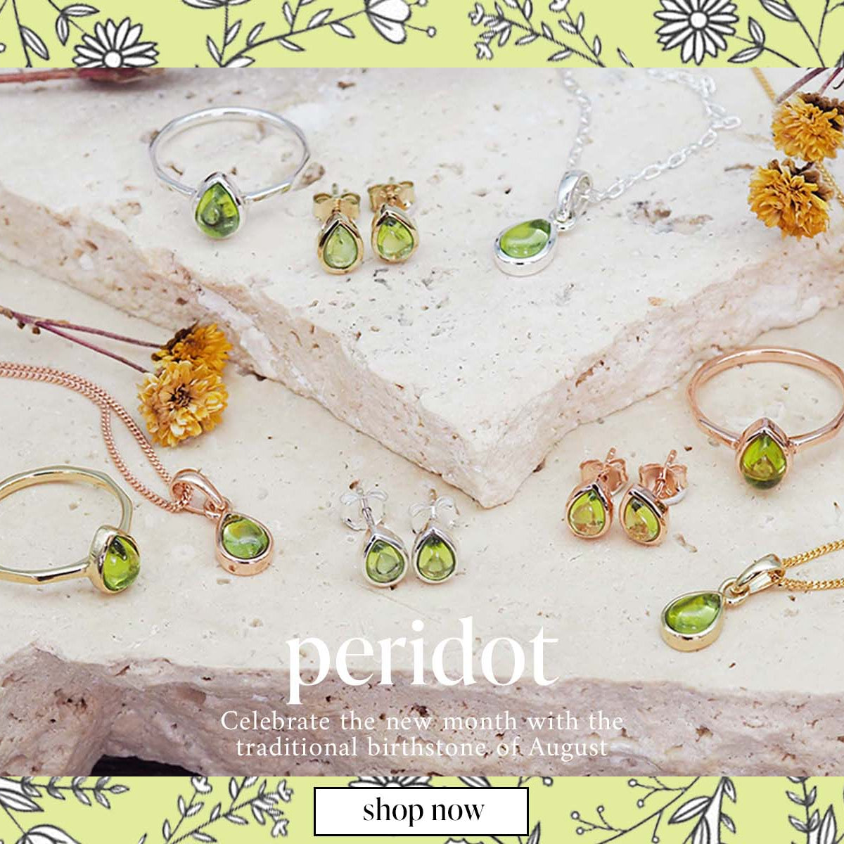 indie and harper august birthstone peridot jewellery