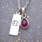 Zodiac Cancer and july Birthstone Sterling silver ruby Necklace by indie and harper